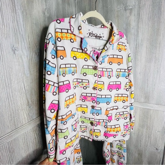 P.J.Salvage flannel Pajama Set Vintage Busses - Picture 2 of 8